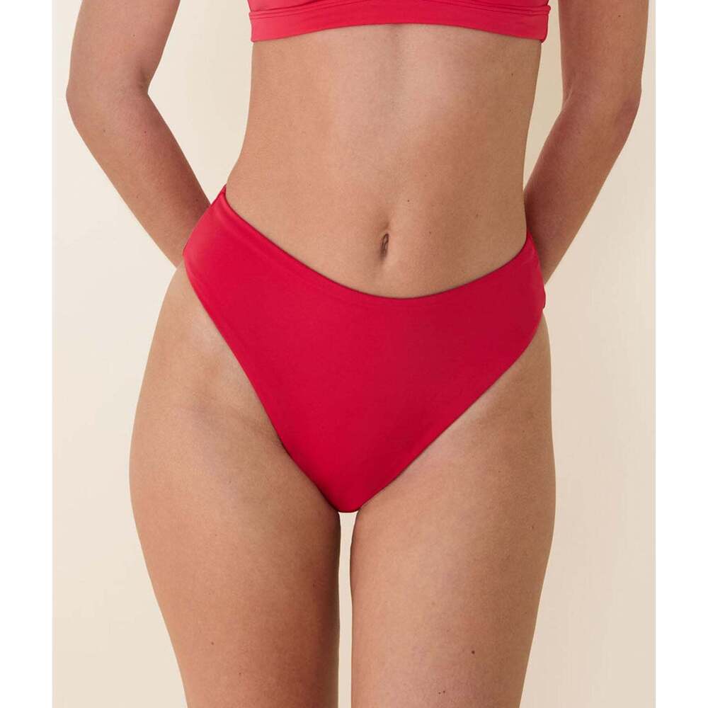 Andie The 90s High Waist Bikini Bottom - Eco Nylon - Cherry Red Size LCHERRY RED